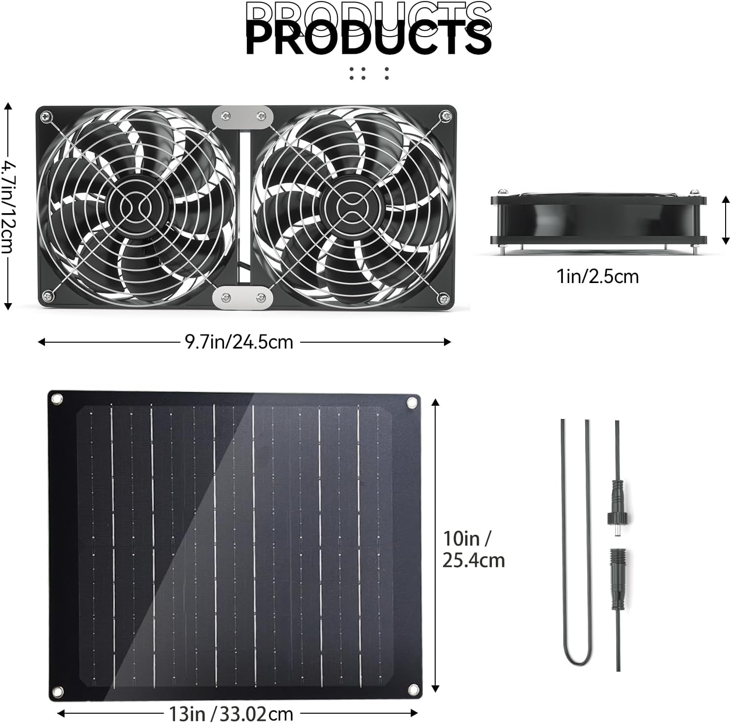 Solar Powered Fan, 30W Solar Fan with Two IPX7 Waterproof Fans for Outside Greenhouse Shed Chicken Coop, Exhaust Intake Mounting Way and Solar Panel Fan Kit