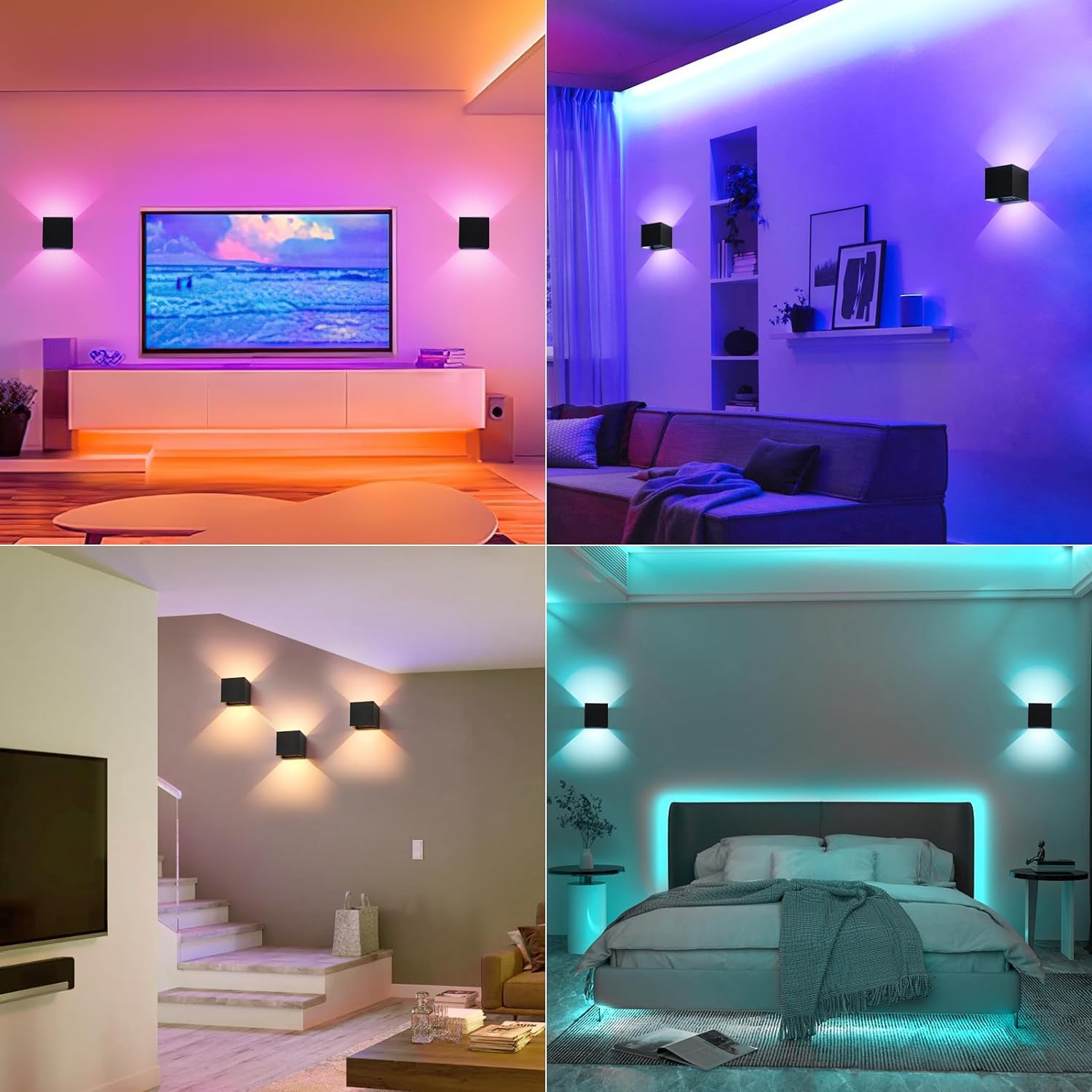 LED Wandlamp Binnen, Oplaadbare Wandlamp Met Batterij, Zonder Stroomaansluiting 2 Stuks,Afstandsbediening,Draadloos, LEDWandverlichting, Accu Wandlamp Voor Woonkamer, Slaapkamer (Zwart