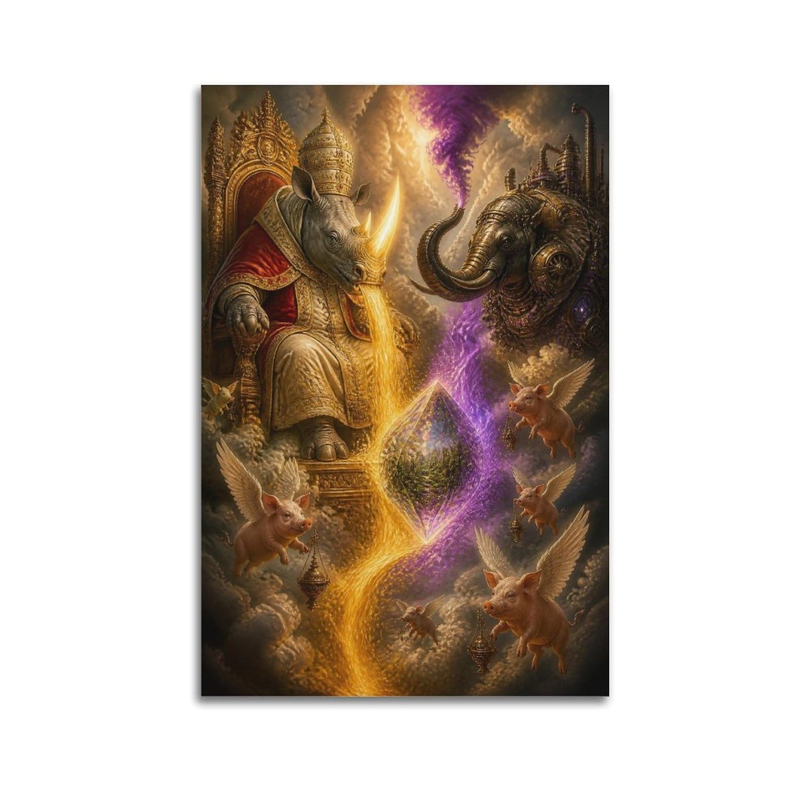 XKUGA Surreal Fantasy Animal Poster Rhinoceros Elephant Flying Pigs Modern Decorative Canvas Prints - Ideal Wall Art for Family, Man Cave, Game Room, Boys & Girls Bedroom 20x30inch(50x75cm)