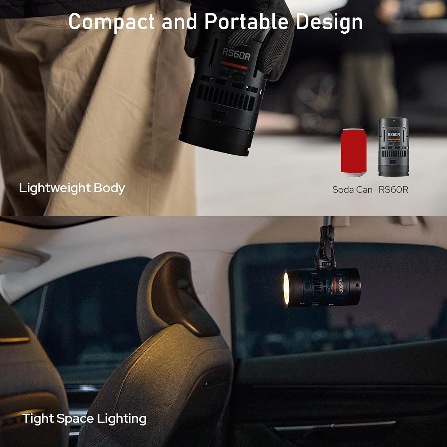 GODOX RS60R RGB Led Video Light, with CCT 1800-10000K, 14 Lighting Effects, HSI and RGBW Modes, Supports DMX/APP Control and Multiple Power Solutions