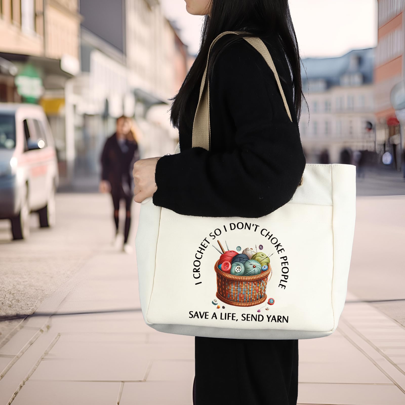PLITI Crochet Gift For Crochet Lover Knitting Lover Gift I Crochet So I Don't Choke People Save A Life Send Yarn Tote Bag (Crochet So Yarn TBU) - Image 4
