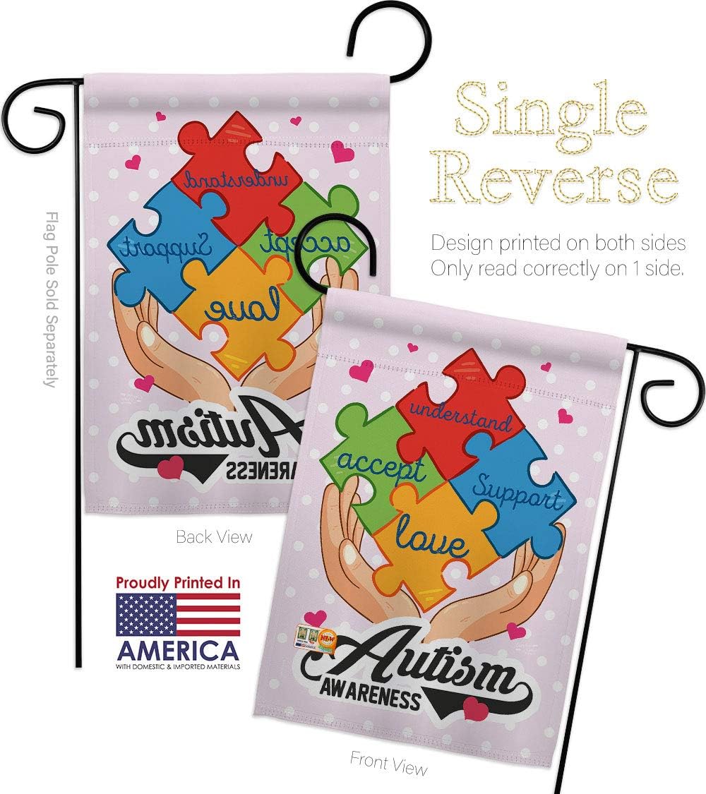 Autism Awareness Support Garden Flag Set Wood Dowel Inspirational Survivor Ribbon Prevention Cancer Breast BLM Small Decorative Gift Yard House Banner Made in USA 13 X 18.5