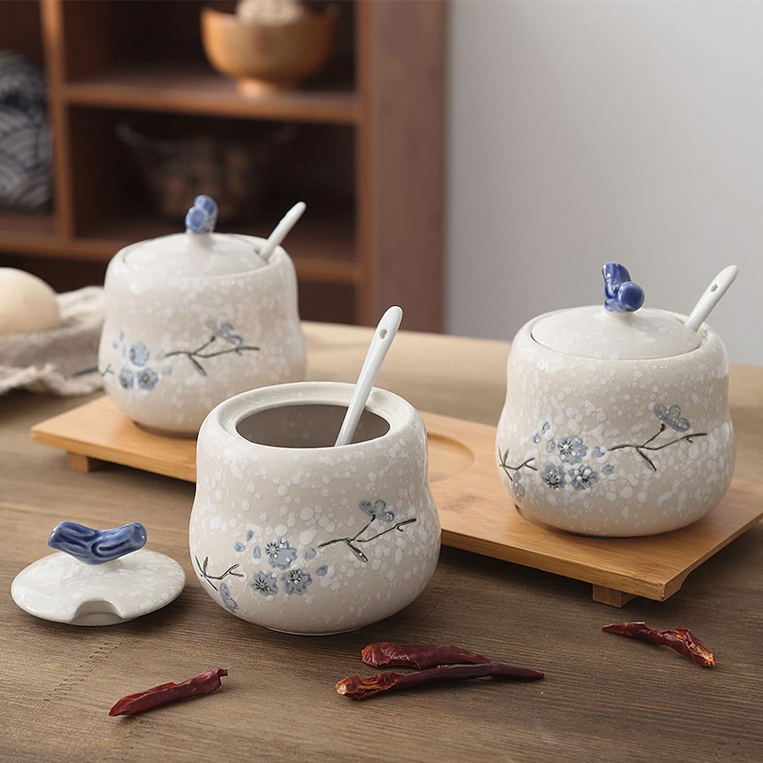 cukiernica, cukiernica Plum Bossom z pokrywką, cukiernica chińska, pojemnik na cukier słoiczek na przyprawy, słoik na przyprawy-płatek śniegu 1-400ml (Color : Snowflake 3)
