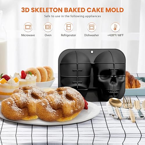 Miniatura 3 de Molde para hornear con calavera 3D para Halloween, molde grande de silicona de grado alimenticio para manualidades, decoración de Halloween, fiesta