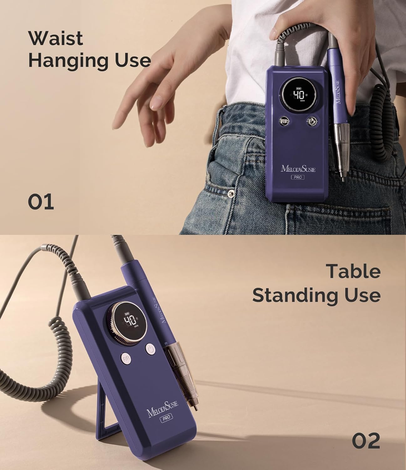 MelodySusie Plus20F Cordless UV Nail Lamp & Professional 2 in 1 Nail Drill Kit 40,000 RPM, MB420G Purple