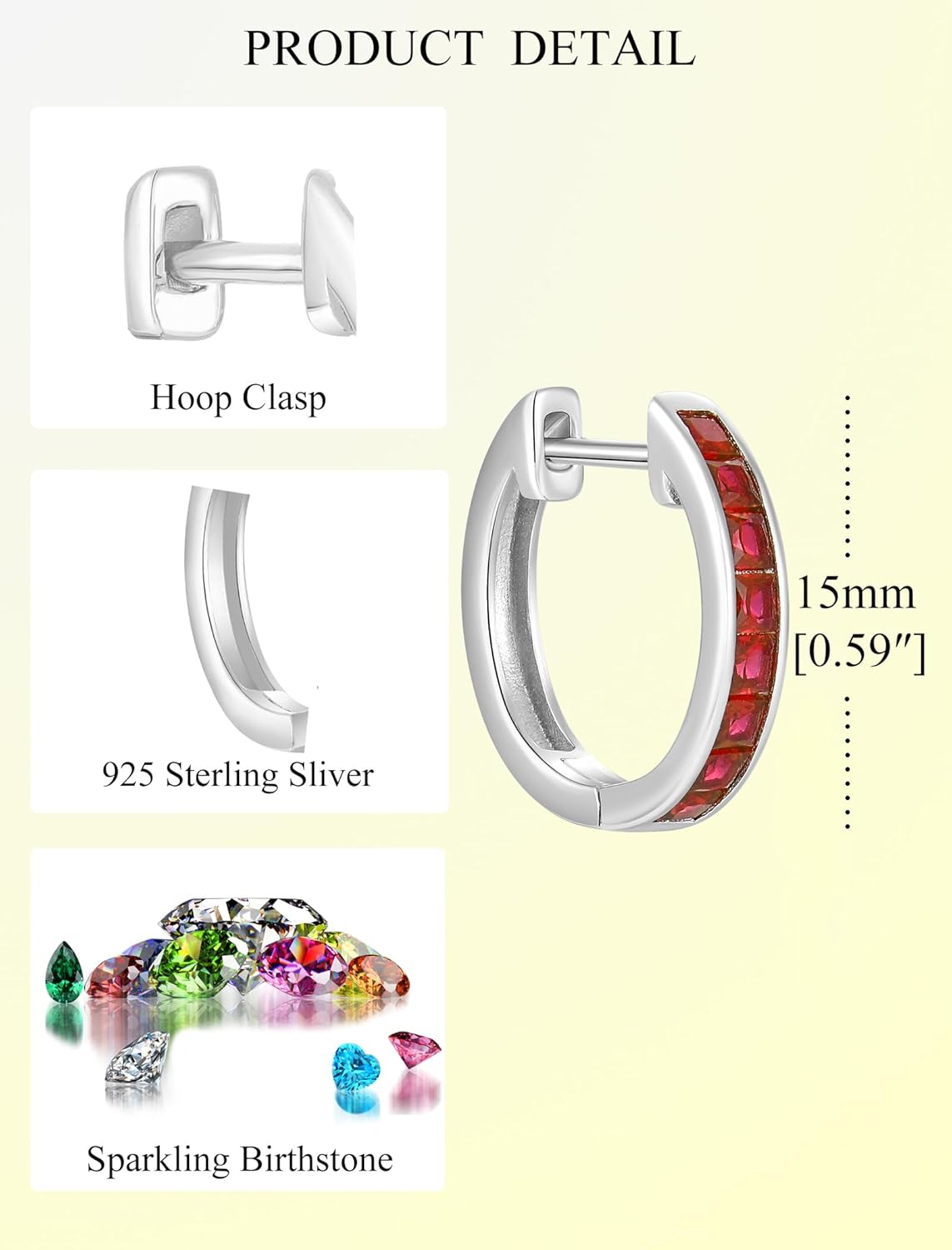 Hoop Earrings 925 Sterling Silver Round Huggie Earring Birthstone Jewelry for Women