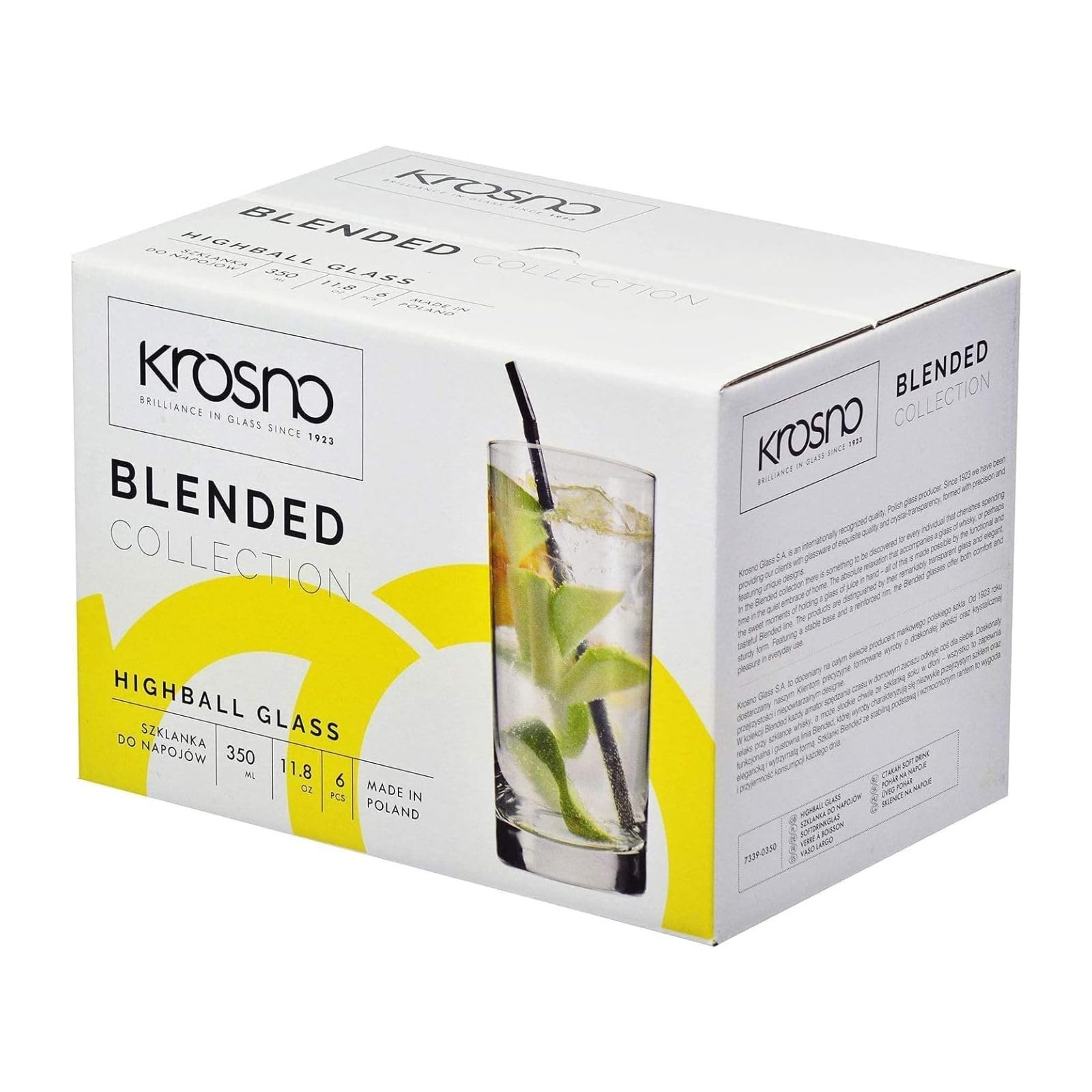 Krosno Blended Verres Hauts 350 ml Lot de 6 – Verre Cristallin Sans Plomb – Verres Long Drink pour Eau, Jus et Cocktails, Gobelets Modernes, Lavable au Lave-Vaisselle