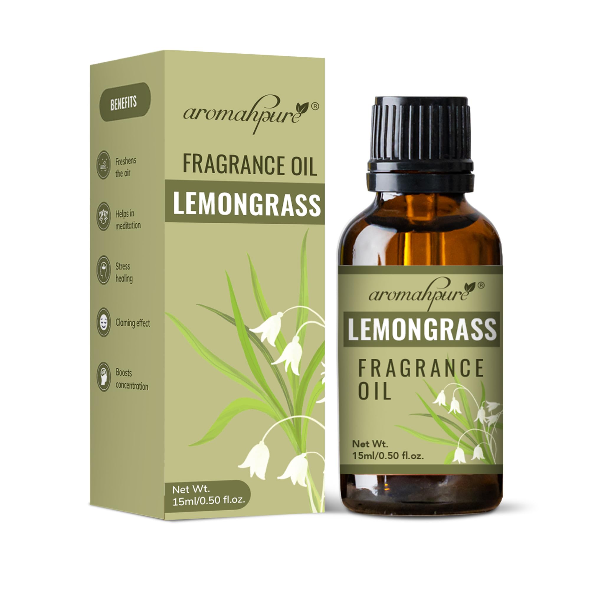 Aromahpure Fragrance Oil | 15ml | Lemongrass Aroma Oil for Home Fragrance | Best for Aromatherapy | Helps in Concentration & Meditation | Used in Diffusers, Candles, Air Fresheners, Soaps
