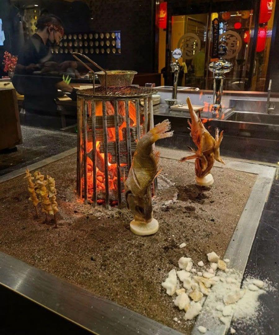Amazon.co.jp: 原始焼きスタンド 炉端焼き 五徳 魚焼き 枠