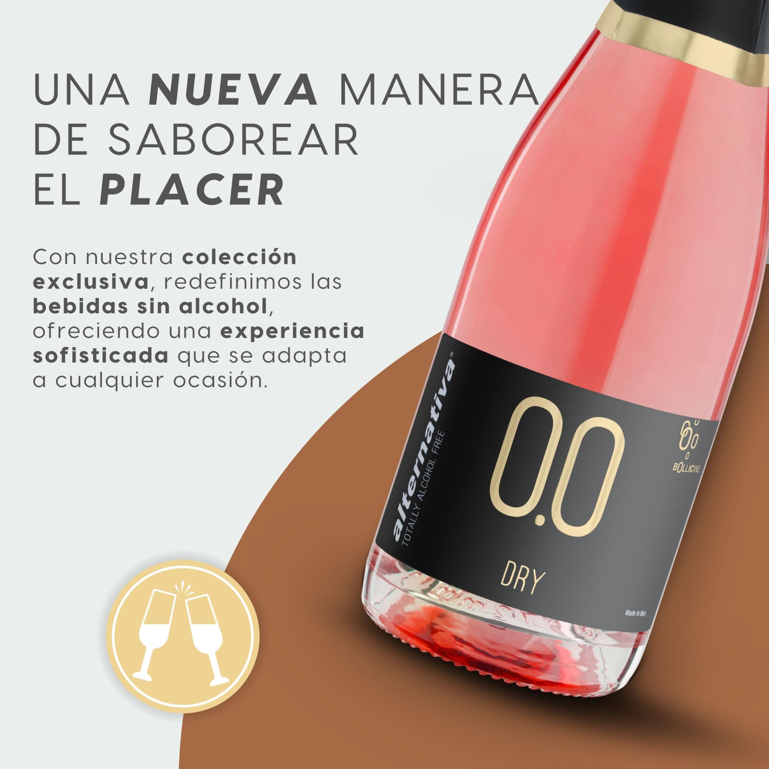 ALTERNATIVA Rosado Seco Espumoso Sin Alcohol 0.0% - 6 Botellas de 750 ml | Burbujas Italianas Desalcoholizado Premium - Ideal para Celebraciones y Regalos
