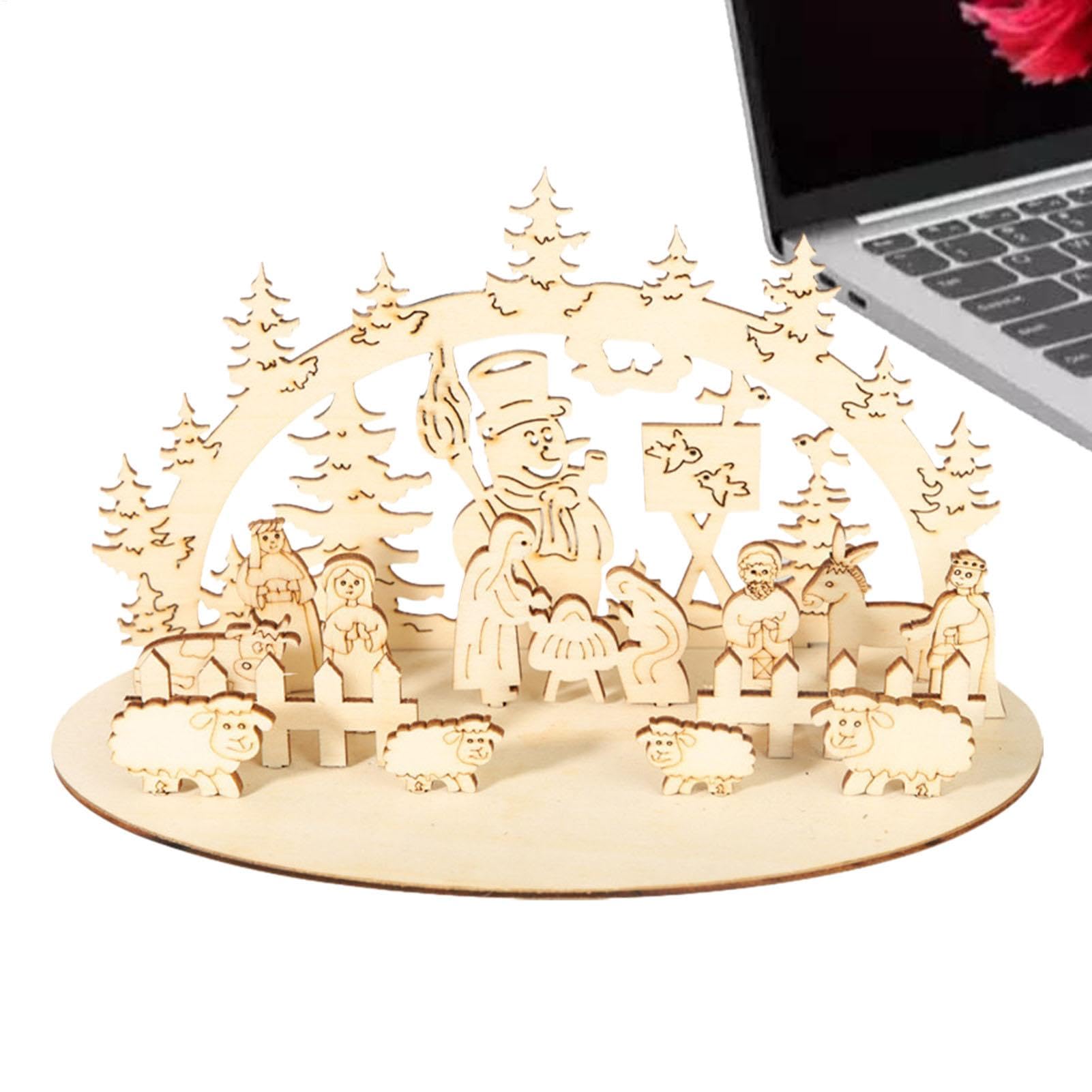 Crèche De Noël Lumineuse avec Santons Bois Ensemble De Bricolage pour Décorations De Scène Centre De Table De Crèche en Bois pour Bureau, Cuisine, Décor De Salle À Manger