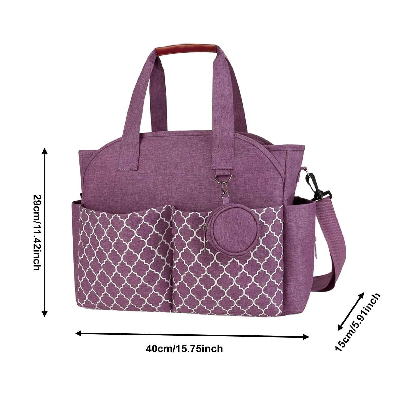 Windel Tasche Schulter Diaper Tote Bag Wickeltasche Tragbar Großes Fassungsvermögen mit Schultergurt aus Frottee für Mütter Unterwegs Reisen, Lila