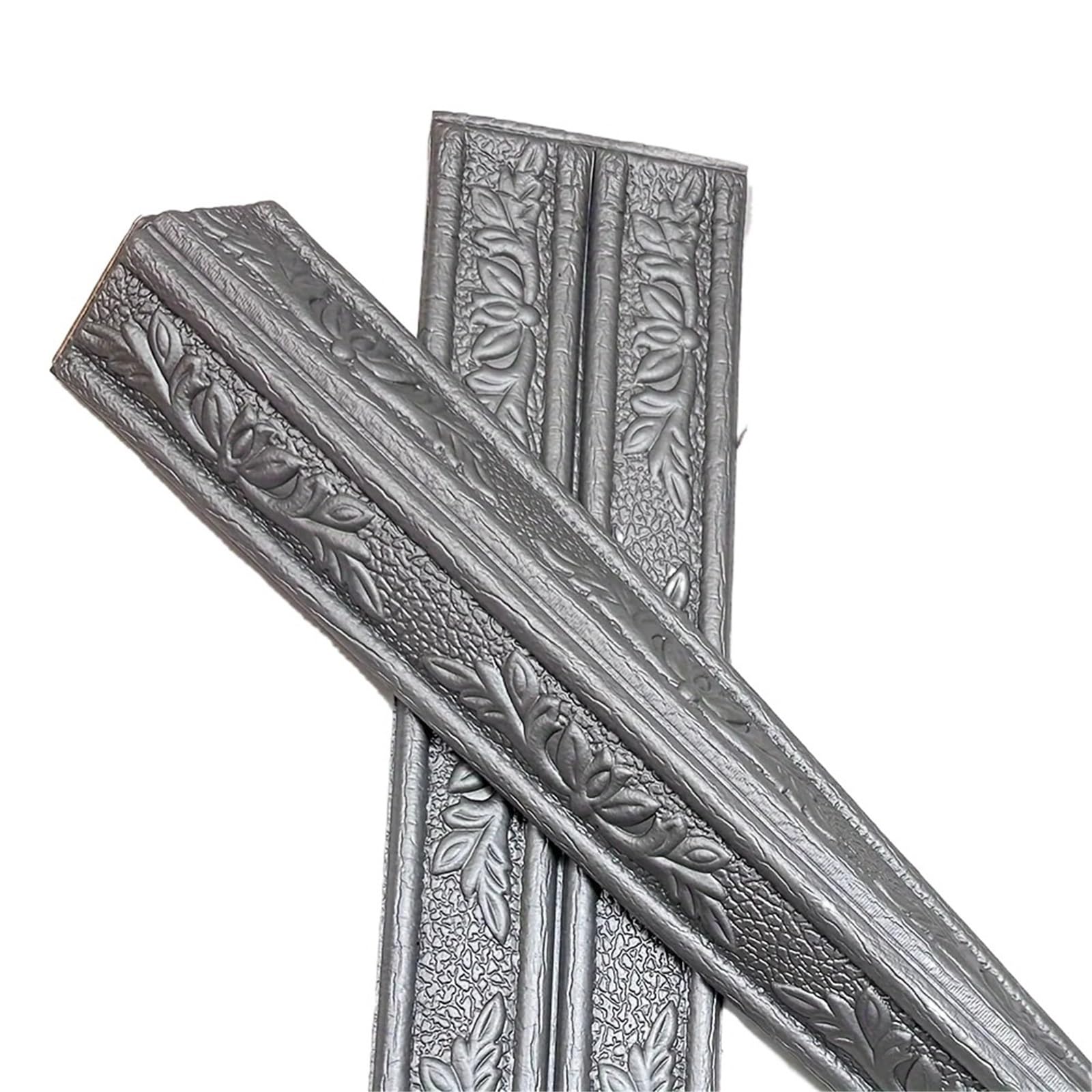XCTDSVAH Wallpaper Border Carving Flowers Foam Self Line Skirting Waterproof Baseboard Corner Waist Sticker Wall Edge Strip Stickers(Sliver Grey)