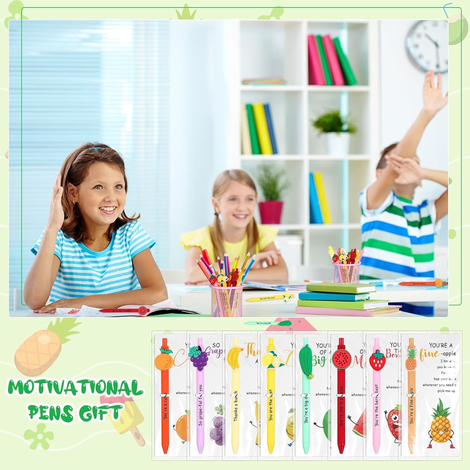36 Sets Inspirational Fruit Pens Gifts Bulk Employee Appreciation Gifts Motivational Fruit Ballpoint Pen with Emotional Support Positive Cards Thank You Gift for Coworker Staff Teacher Team Volunteer - Image 5
