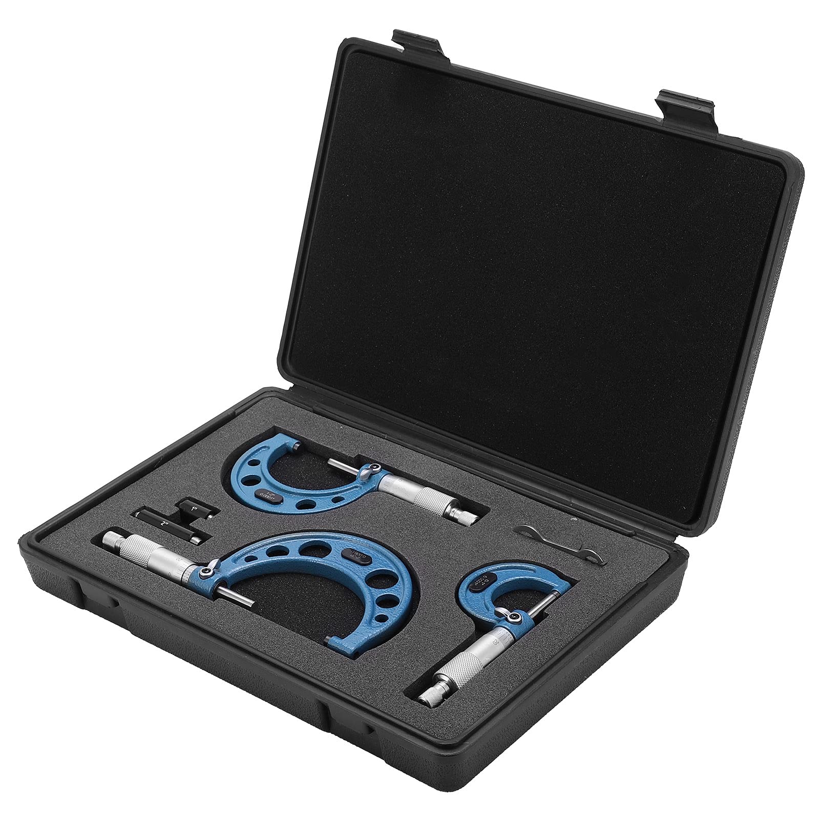 Micrómetro Industrial, Precisión de 0-3in 0.0001in, Medición de Acero Espesado, de Trinquete Acceso Rápido de 1 Pulgada de 2 Pulgadas de Calibración con Estuche de Trípode