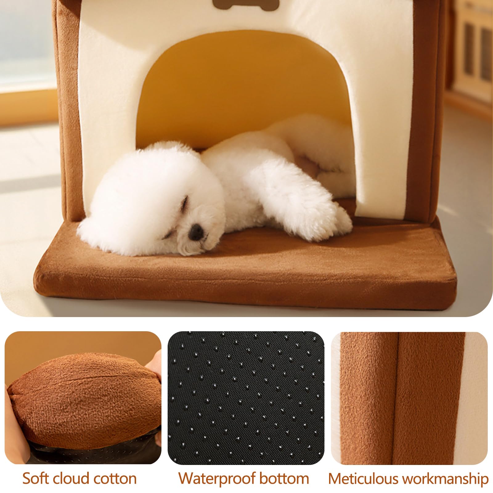 Galatée Katzenhaus Iglu Mit Memory-Schaum - Weiches Höhlenbett Für Katzen & Hunde - Abnehmbarer Bezug Waschbar (L, Braun)