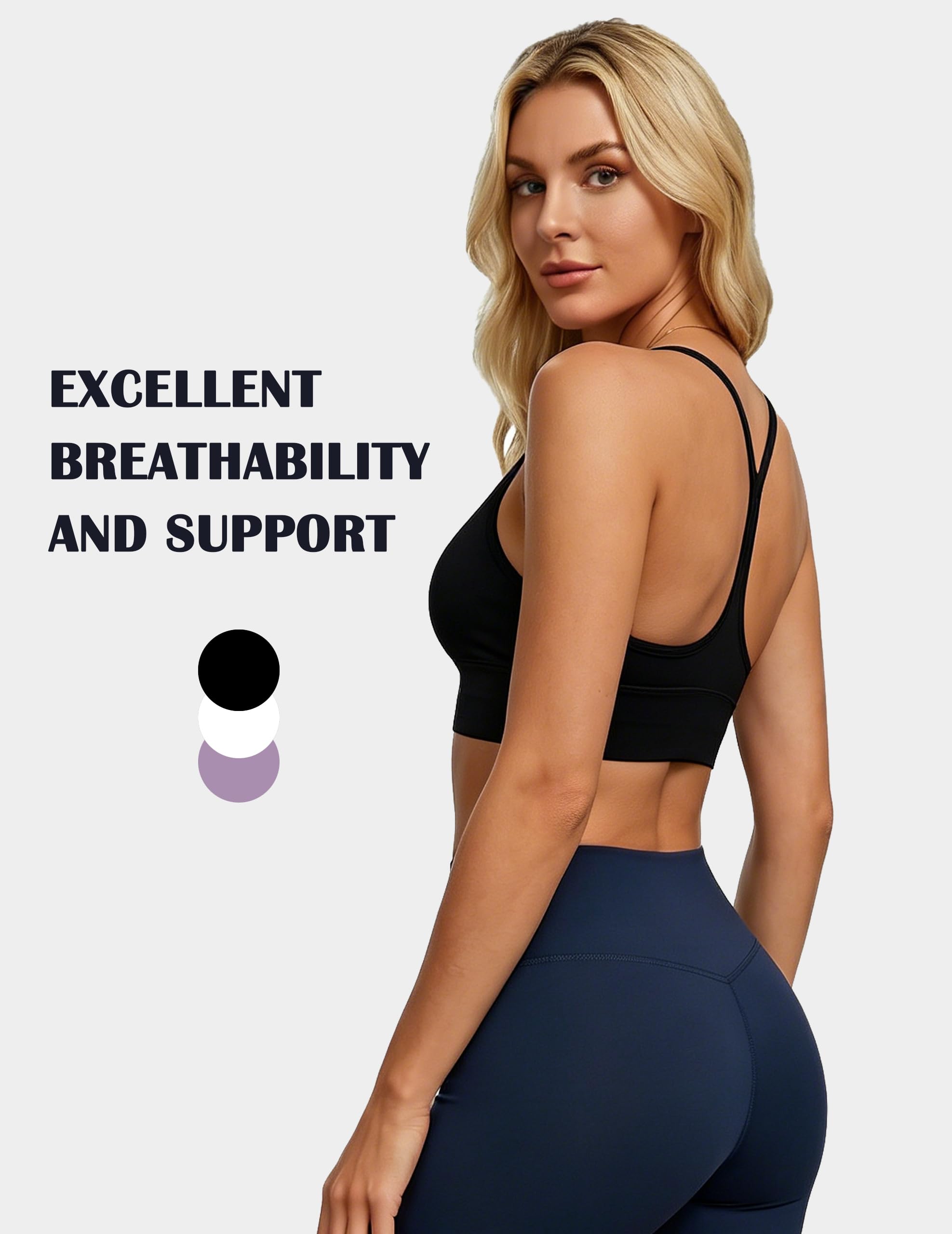 Sujetador Deportivo para Mujer Espalda en Y Transpirable Tirantes Finos Yoga Sujeción Media Copas Extraíbles sin Aros