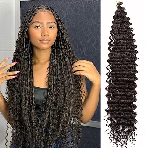 8 paquetes de 28 pulgadas de cabello ondulado de ganchillo de onda profunda para mujeres negras, extensiones de cabello sintético rizado de