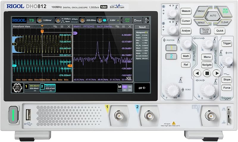 RIGOL DHO812 Portable Digital Oscilloscope, 100MHz, 2CH, 12-Bit Resolution | 12-bit high resolution, ultra-low noise floor, 7" touch screen, Type-C power, compact portable design for lab & field
