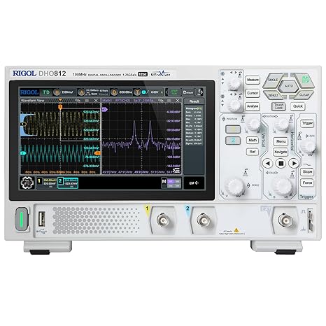 RIGOL Digital Oscilloscope DHO812 100 MHz 2-Ch + EXT Trig 1.25 GSa/s 12-bit 25 Mpts UltraAcquire 1,000,000 wfms/s 7 Touch LAN/USB/HDMI Web Control SCPI for Power Debug MCU Timing CAN Bus