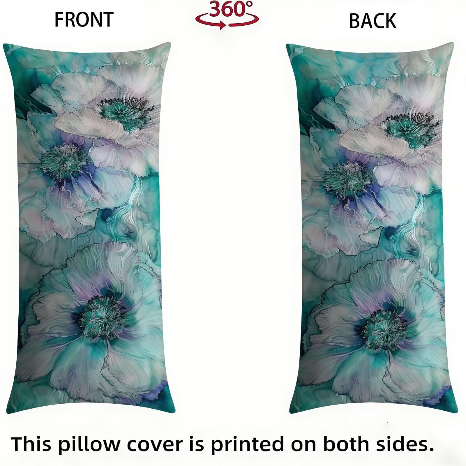 Funda de Almohada 60 x 180 cm Azul Protector Almohada 180 cm con Cremallera Invisible, Terciopelo Suave y Transpirable Pillow Case Flor Impresión a Doble Cara para Cama, Sofá y Dormitorio dg-563