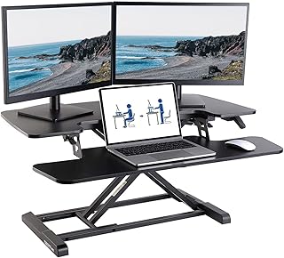 FLEXISPOT Height-adjustable desk top, office seat, standing computer desk, 88 x 42 cm, standing desk with keyboard shelf, suitable for two monitors, black