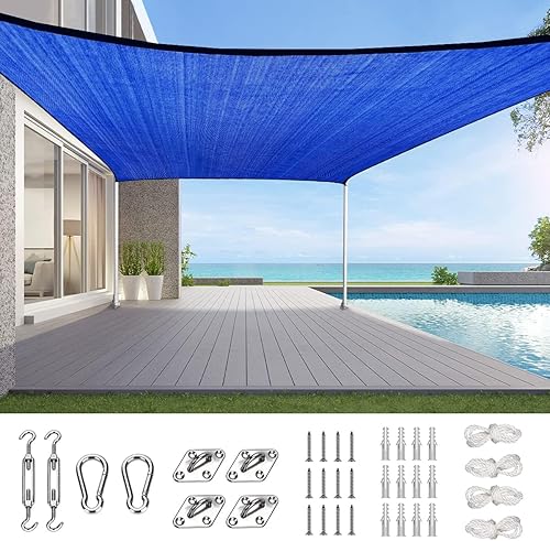 Toldo Quictent de polietileno de alta densidad de 185 GSM, 20 x 20 pies, forma cuadrada, para exteriores, 98 % de protección UV, kit de