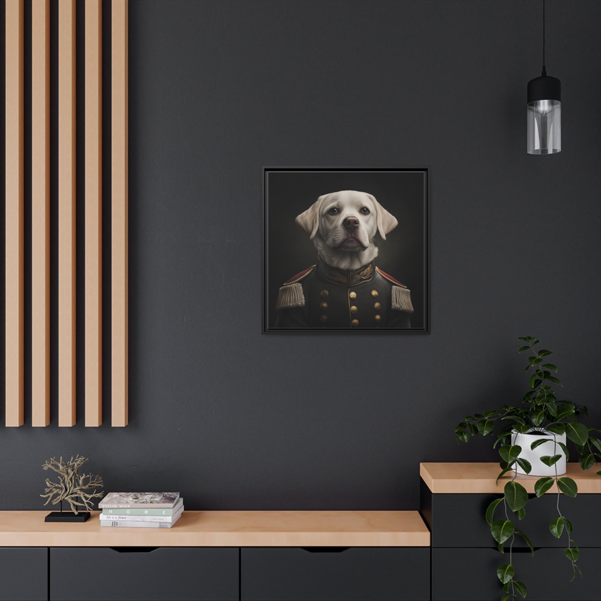General Wiggles: The White Lab in a Civil War Uniform Matte Canvas, Black Frame 1.25'' Depth 24″ x 24″ (Square) / Black / 1.25"