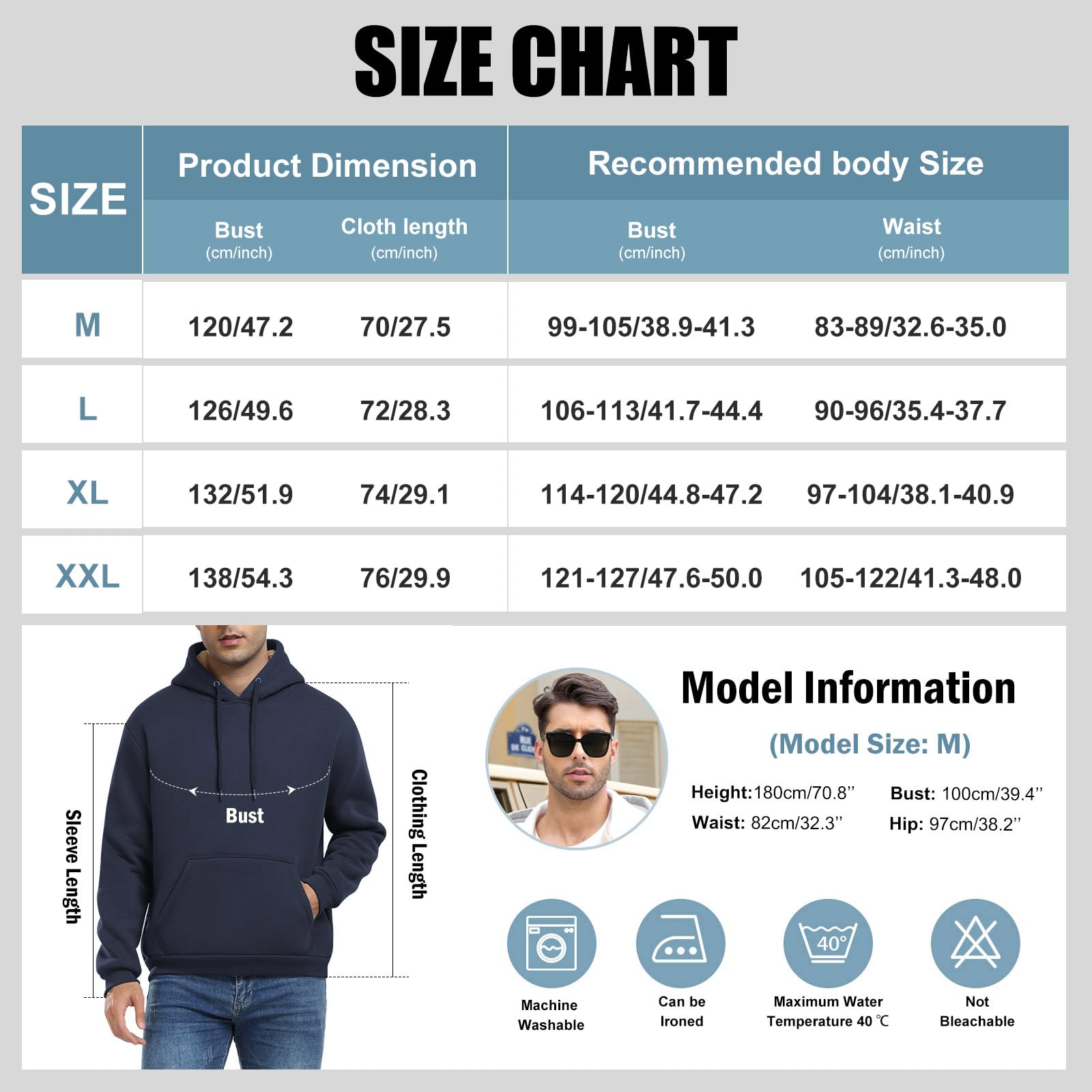 Nadeer Kapuzenpullover Herren Kapuzen Sweatshirt Sherpa Gefüttert Hoodie mit Känguru Tasche Winter Warme Pullover Thermo Fleecepullover