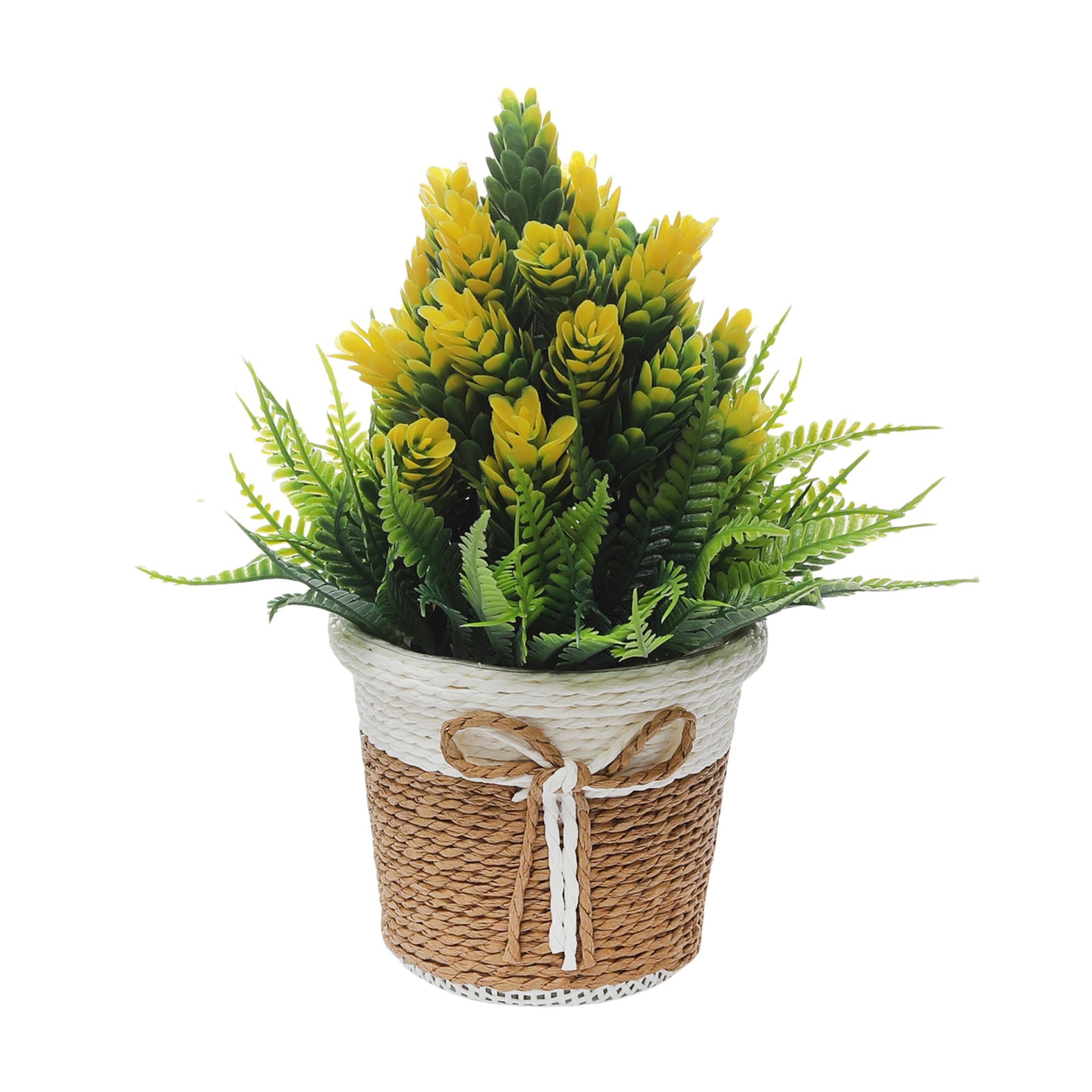 Foliyaj Artificial Plant Bush with Yellow Buds in Plastic Pot for Home Decor | Decoration Items for Living Room | Decorative Table Top Indoor Bonsai for Office Desks & Counters | 13 cm x 18 cm
