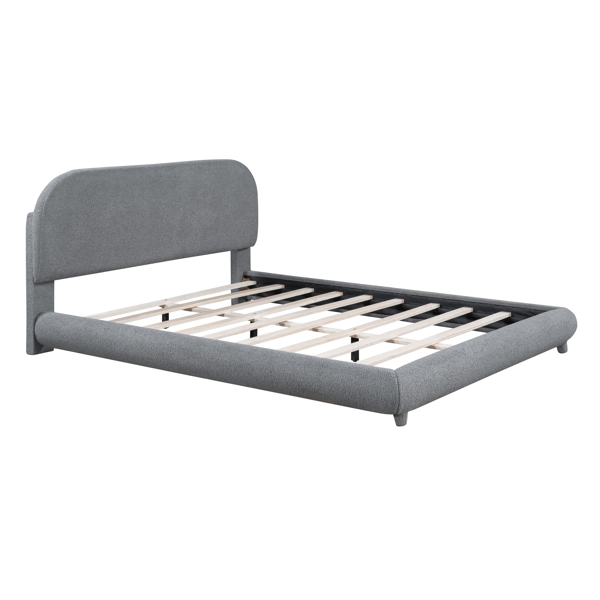 Bekeknlny Elegante cama tapizada de tamaño Queen con tela gruesa y marco sólido, elegante diseño en forma de curva, cama de forro polar de peluche para muebles de dormitorio (gris/forro polar de 8