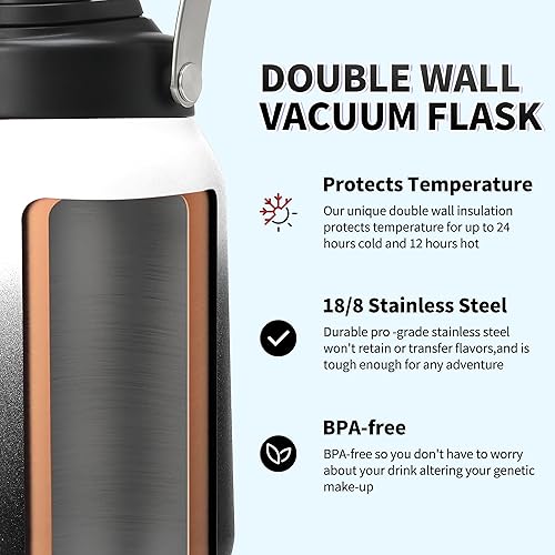 Miniatura 4 de Boulder Bee Botella de agua aislada  Jarra de agua de medio galón con asa, termo de acero inoxidable de 64 onzas con bolsa de transporte, doble