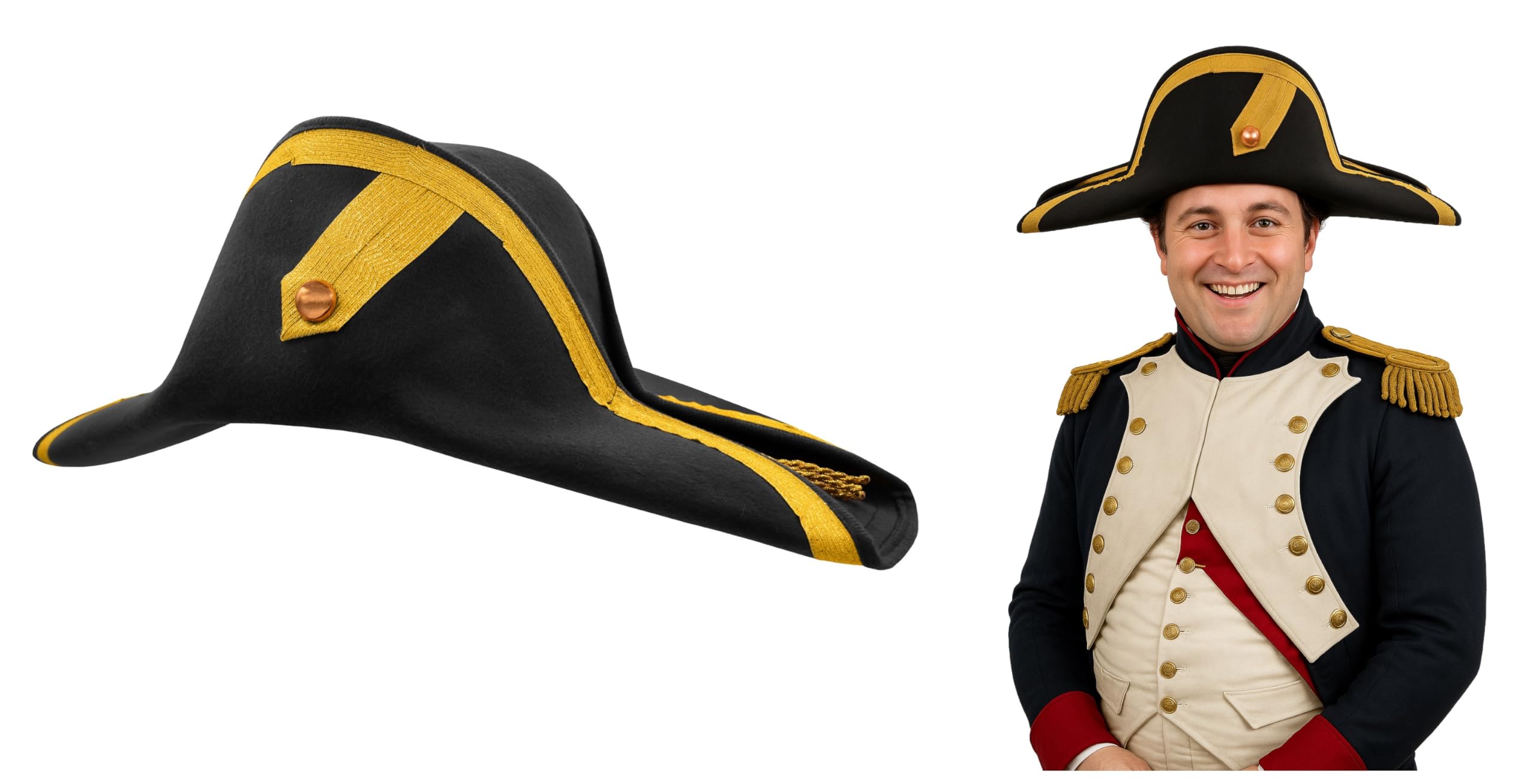 Nicky Bigs Novelties Adult Admiral Bicorn Hat French Captains Pirate Cap Napoleon Costume Accessory