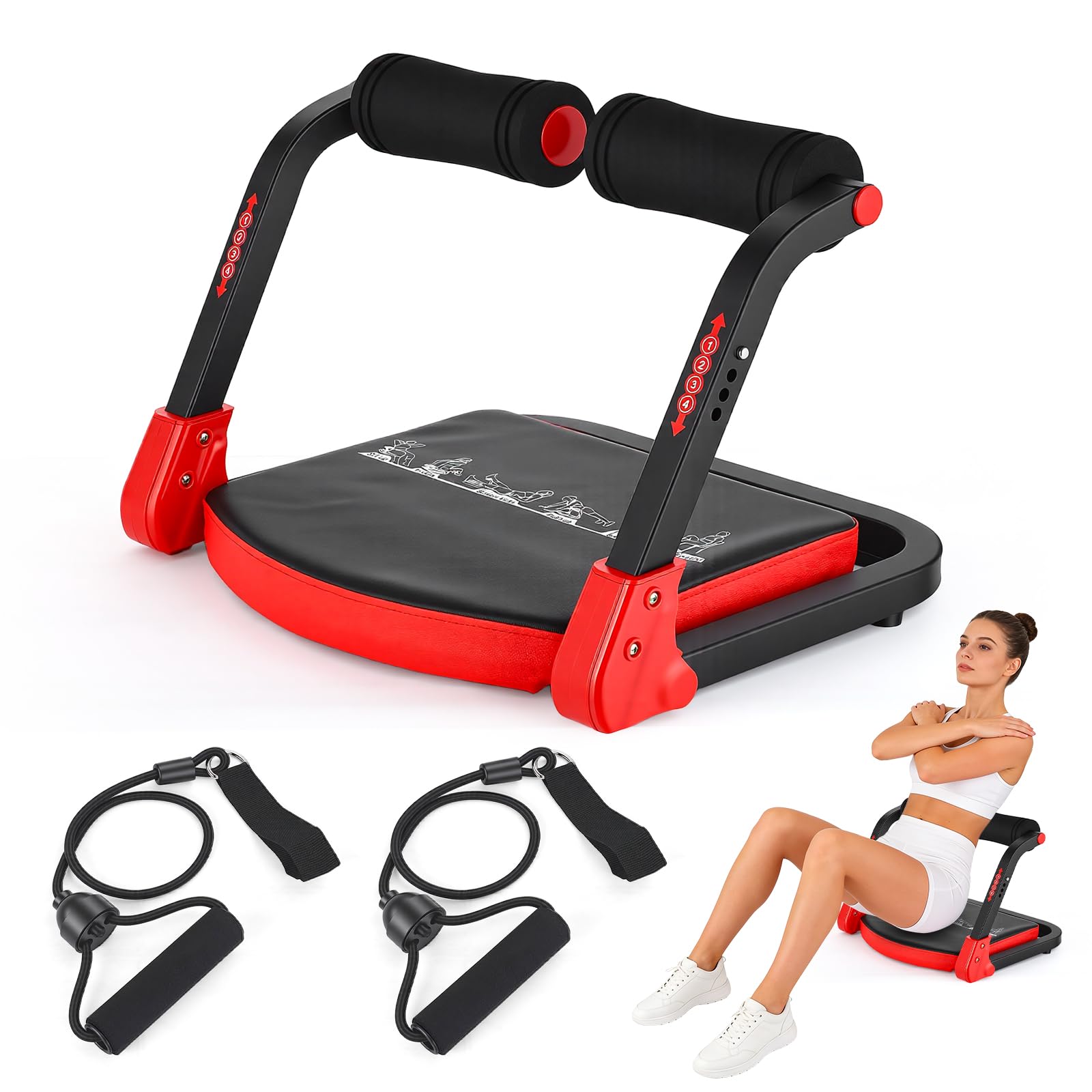 Bauchtrainer für Zuhause 4 Widerstandsstufen – Ganzkörper Core-Trainer für Zuhause, 150 kg belastbar, tragbares Fitnessgerät für Sit-ups, Arme & Beine