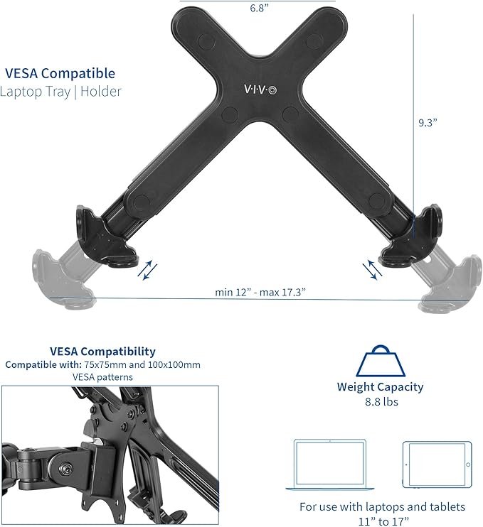 Soporte para portátil VIVO ajustable 11-17 pulgadas para brazos VESA miniatura 2