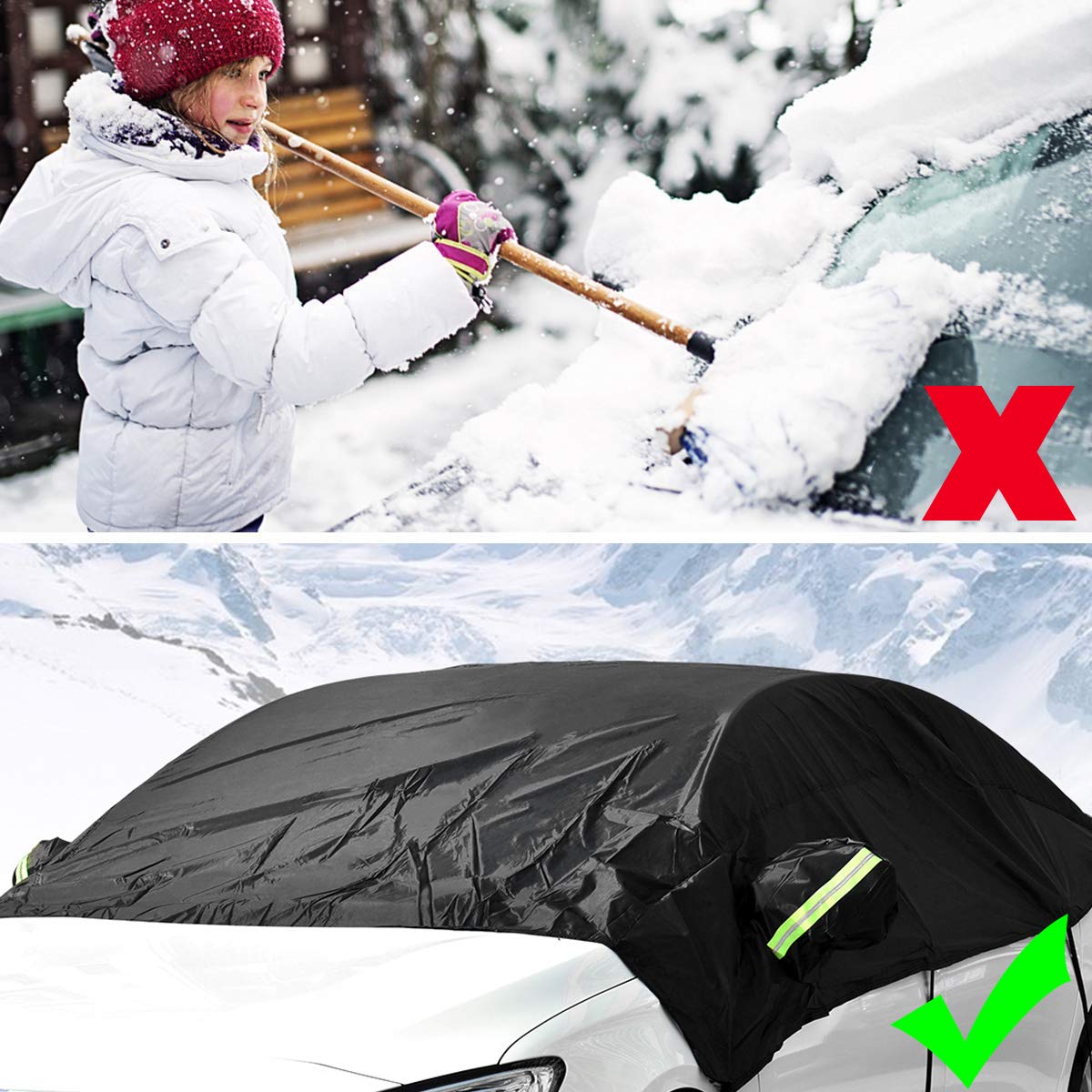 Queta - Telo di copertura per auto, con effetto fosforescente, protezione da neve e raggi UV