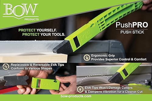 Miniatura 2 de BOW Products PushPRO PP1 - Barra de empuje para sierras de mesa - Bloque de empuje con punta de EVA que reduce las vibraciones y mejora el agarre