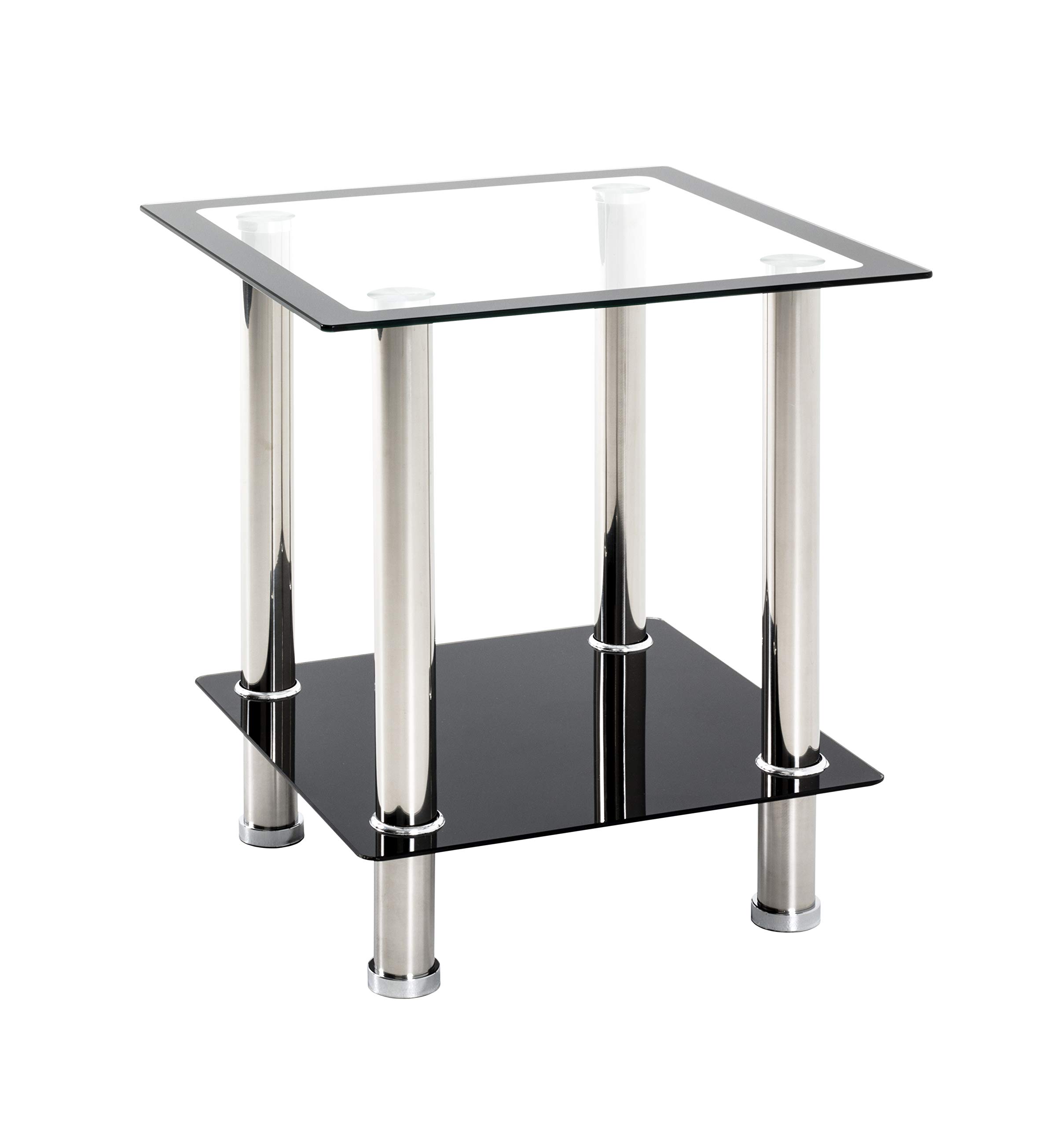 HAKU Table d'appoint Acier INOX, Noir, INOX, Verre trempé - Dim.: L 40 cm x H 46 cm x P 40 cm, Style: Modern