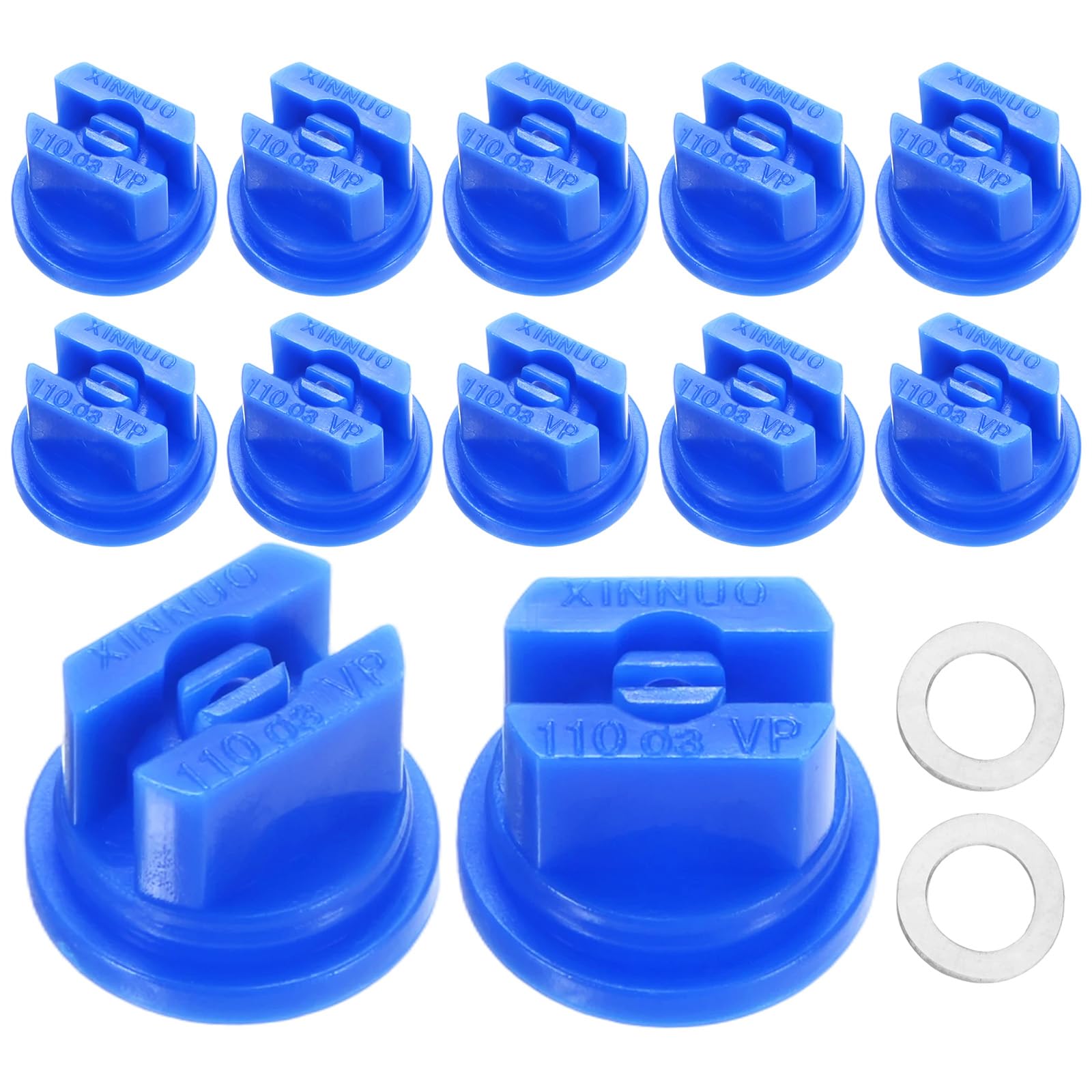 M METERXITY 12-Pack 110 Degree Flat Fan Shaped Spray Nozzles, Plastic 0.3mm Pore Sprayer Nozzle Tips with Plastic Gaskets for Agricultural Irrigation, Replacement of Knapsack Tips [Blue]