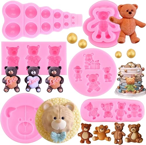 MIYAHOUSE Molde de fondo de perlas 3D con forma de oso de fondant de silicona, bola de fondant de perlas semisféricas, moldes de chocolate para
