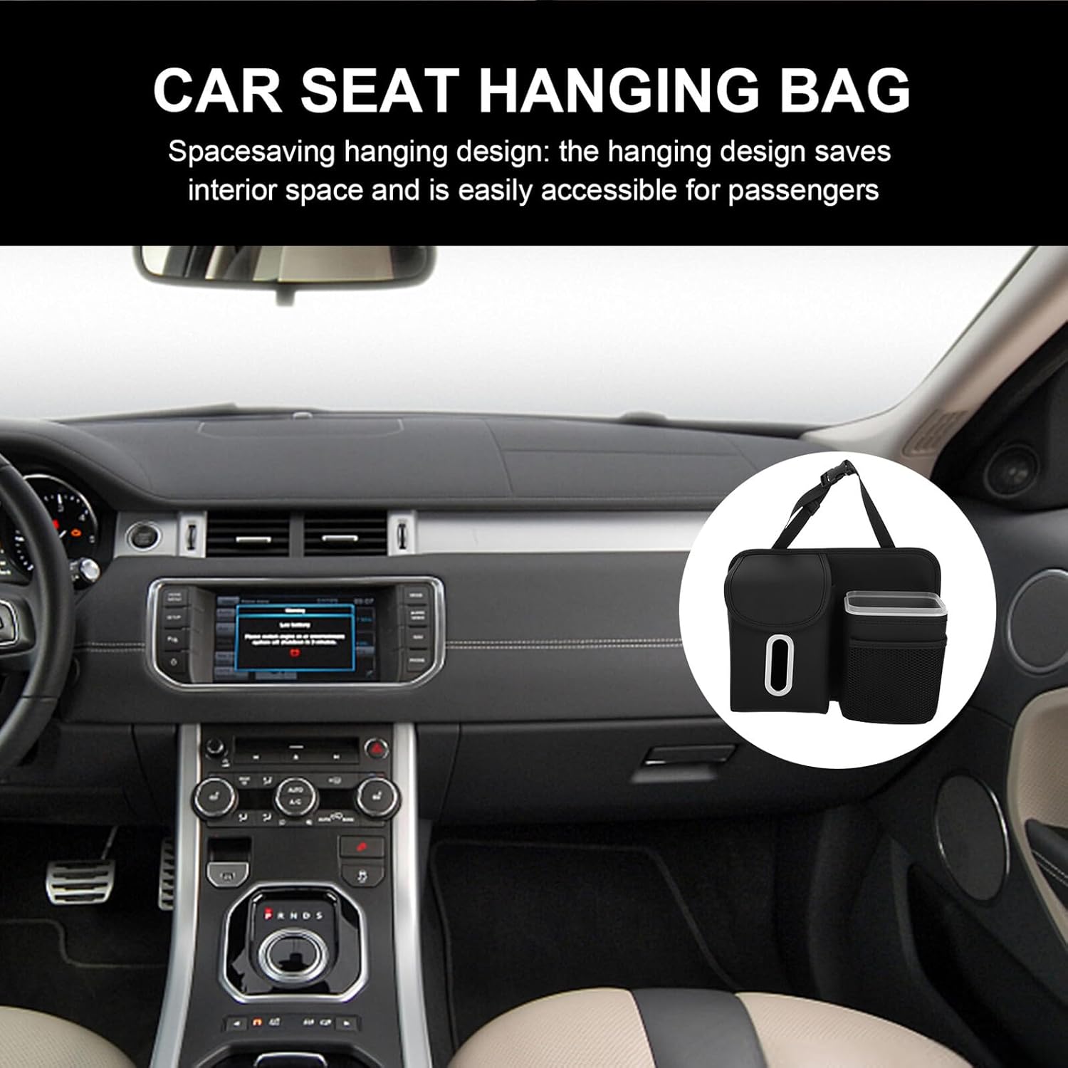 Car Seat Back Organizer with Tissue Box and Cup Holder, Multifunctional Hanging Storage Bag for Travel and Daily Use, Black Car Headrest Storage for Women and Truck Interior