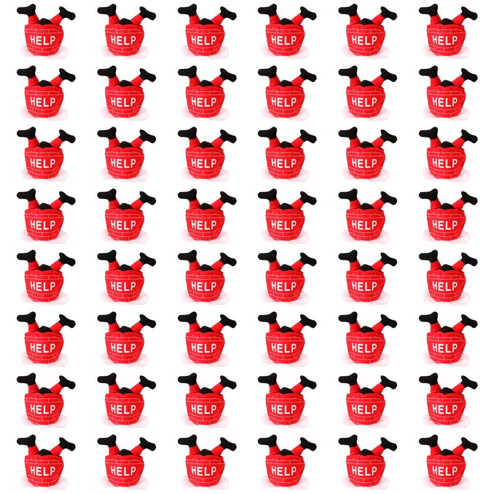 Sombreros de Navidad con diseño de Papá Noel con detalles de ladrillos blancos, signo de ayuda y patas de San Santa, 48 unidades