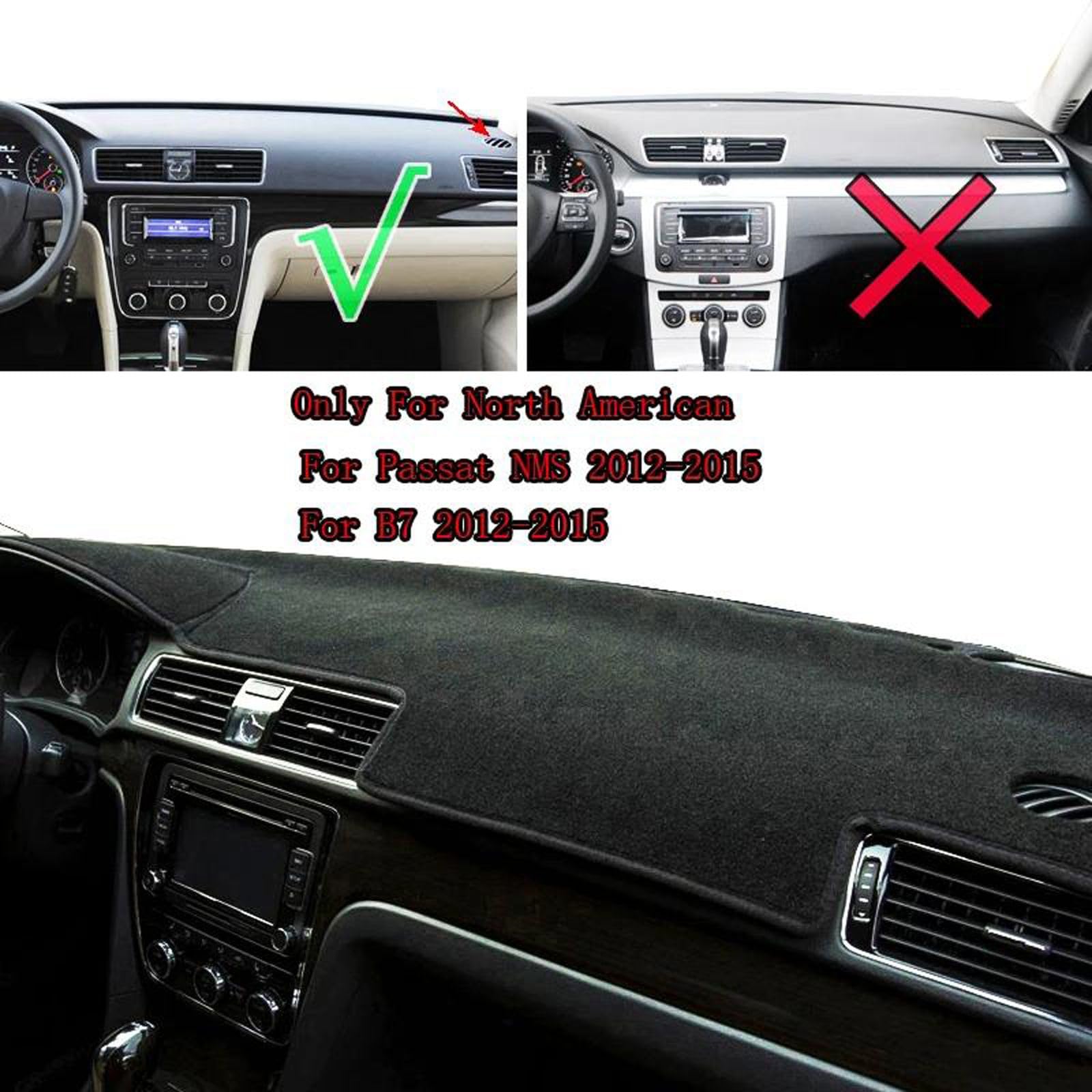 Dashmat Deska rozdzielcza Mata Pad Konsola środkowa Osłona przeciwsłoneczna Dywan, Do Volkswagen VW Passat B7 2011-2015 Akcesoria samochodowe