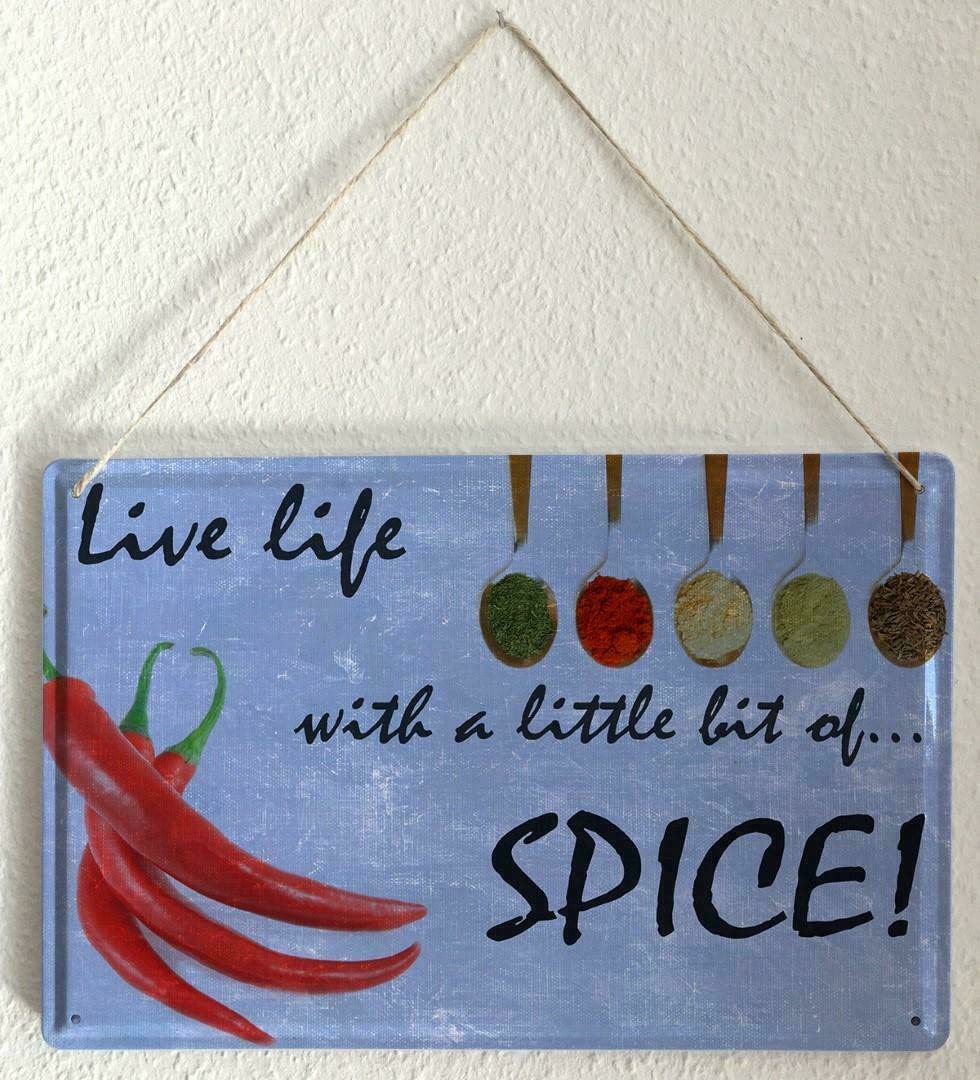 Tin Sign Quotes Life Sharp Spice Pepperoni Metal Plate 12x8inch