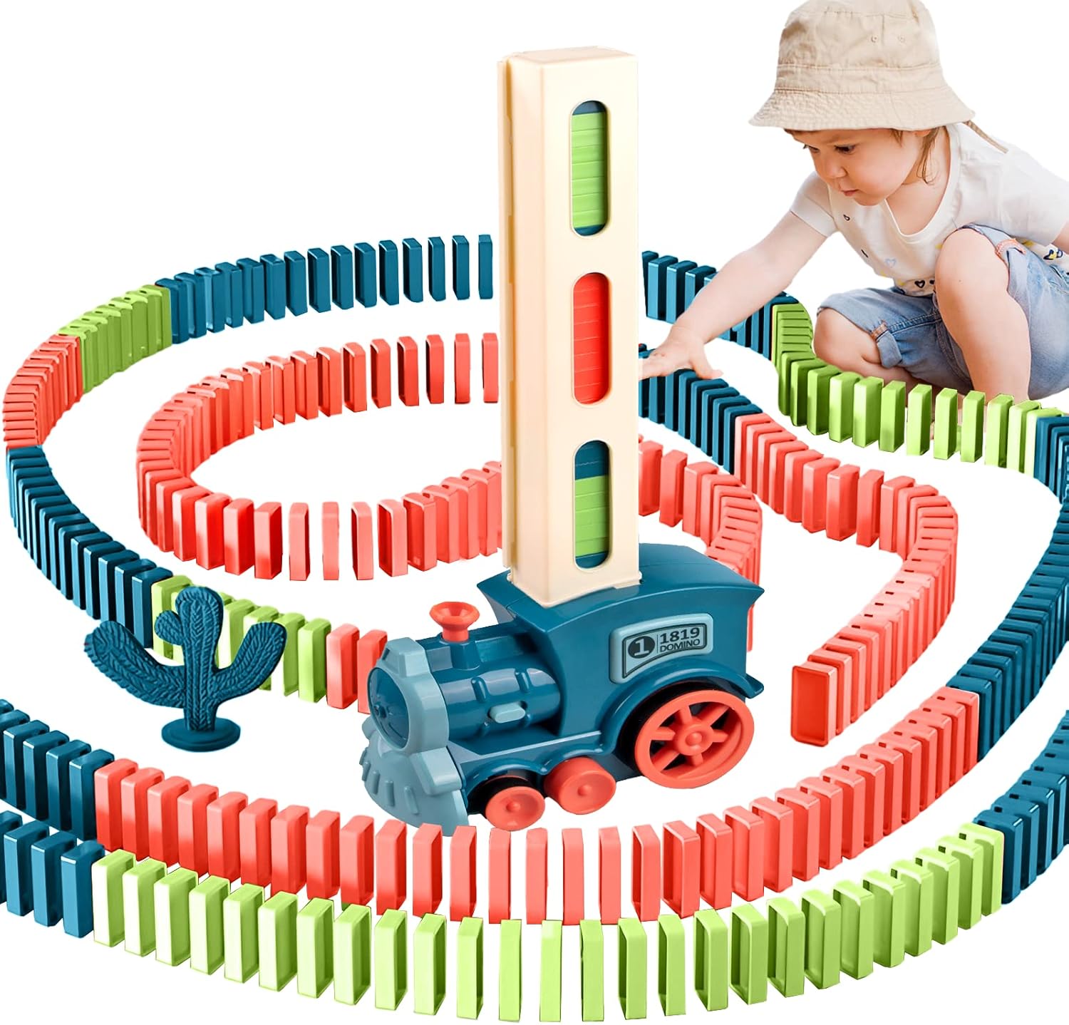 Swahan Domino Train Toy, 80pcs Domino Train Blocks Set, Domino selflaying electric train with