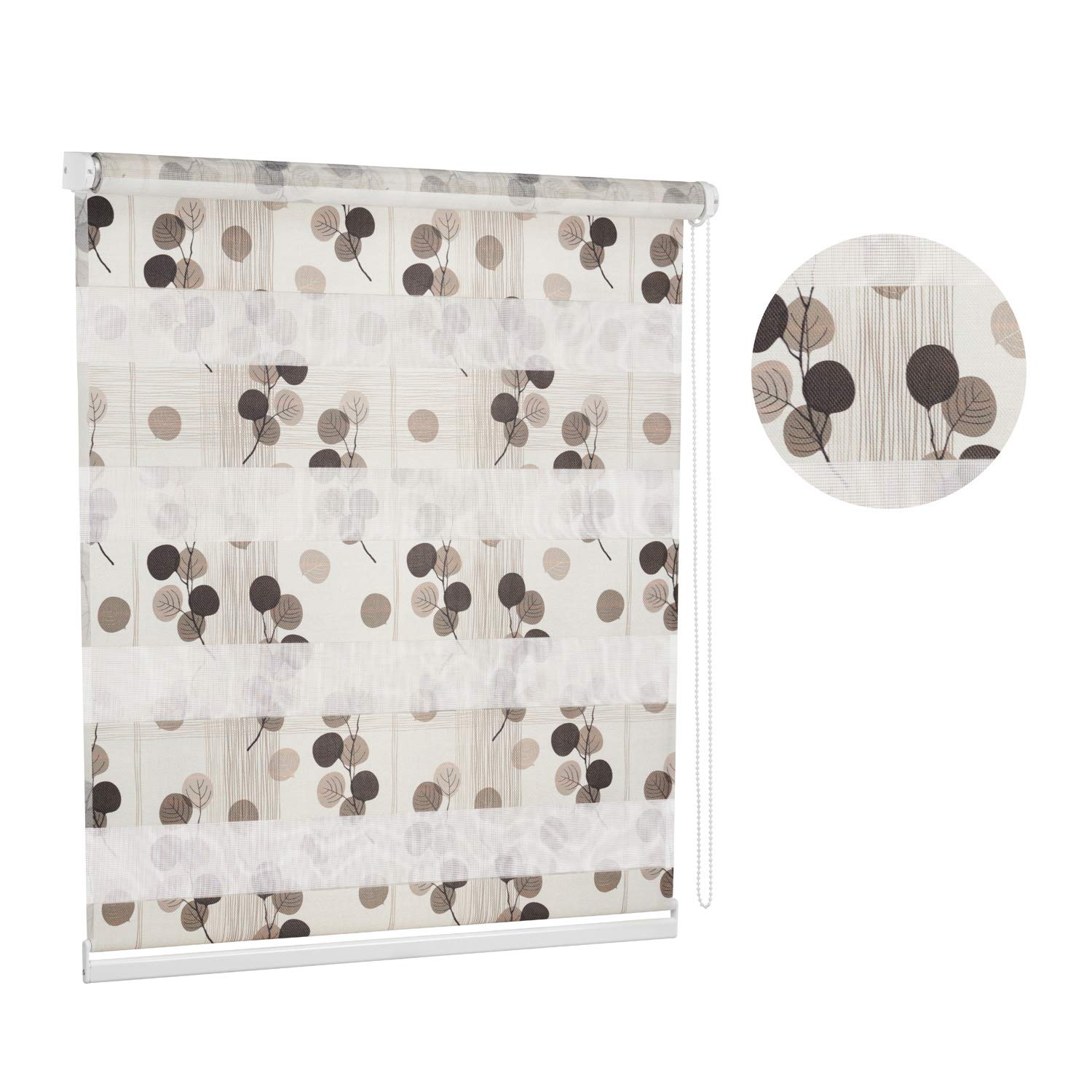 Day and Night Zebra Window Roller Blind With Leaves Print, 20 Width Sizes (100cm Wide x 200cm Drop)