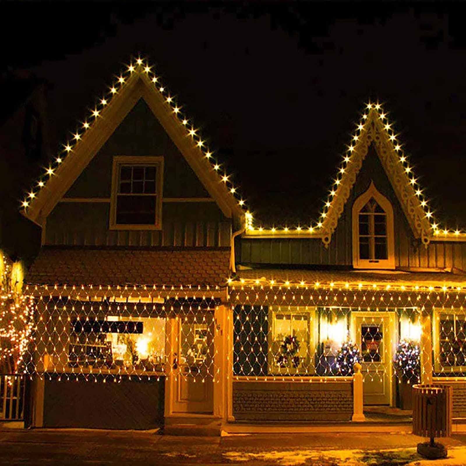 Yizc Noël Lumières Nettes,Intérieur Exterieur Decoration Lumieres en Filet Raccordable Fairy Lights avec 8 Modes,Suspendu Clignotement Guirlande Lumineuse pour Buissons Jardins Fete -Blanc chaud 6x4m