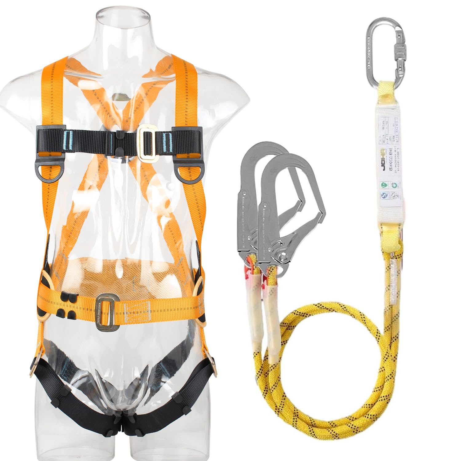 CHAMSUREUK Höhensicherheitssicherungs-Set, 5-Punkt-Sicherheitsgurt, Universalgröße, bewertet bis 100 kg, mit 2 großen Schnallen und 2 2 m Umhängebändern, zugelassen EN355, EN354 und EN361
