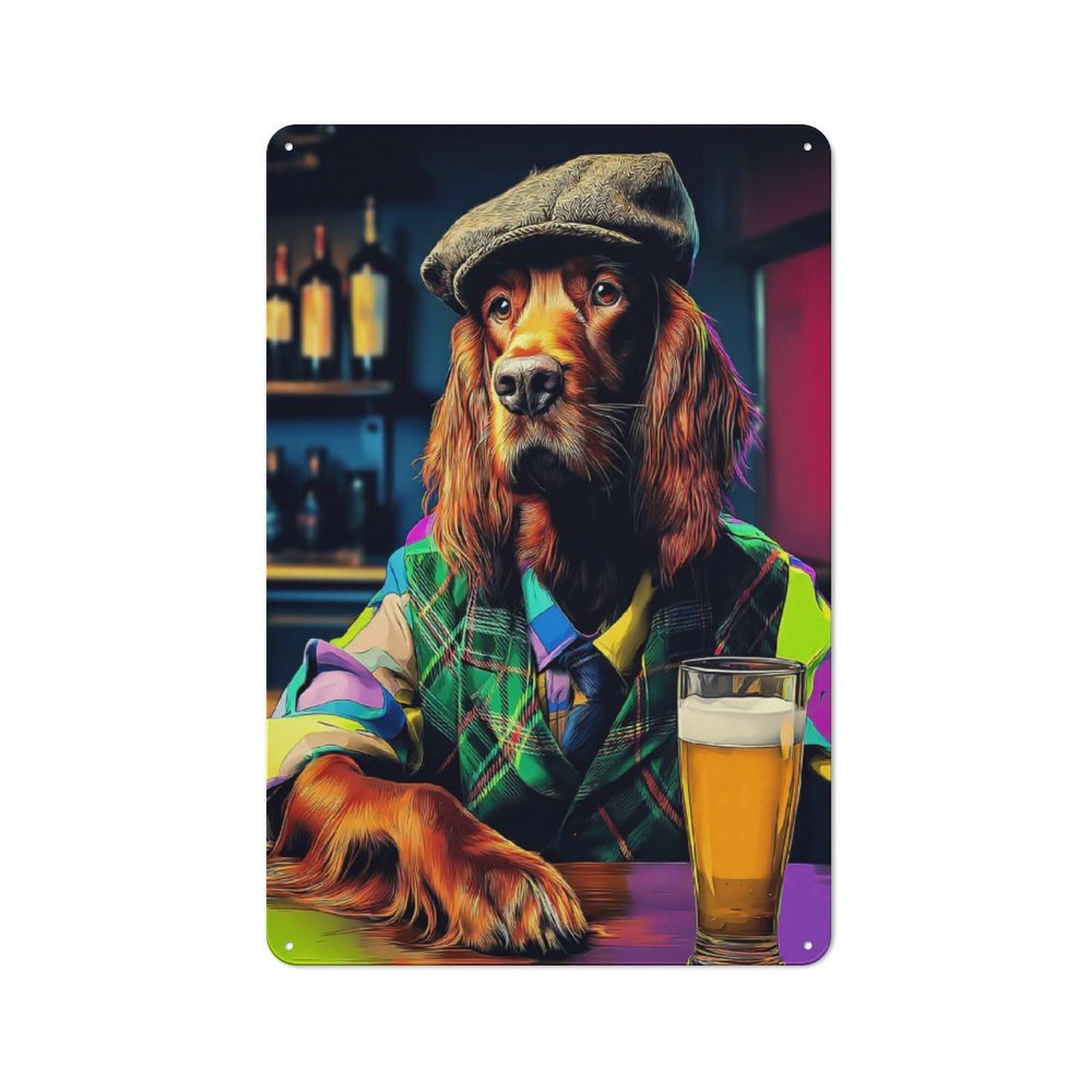 Junmoney Dog In Bar With Beer Vintage Tin Sign 30X20cm, Country Style Bistro Wall Plaque For Bakery, Diner, Cafe Or Family Room