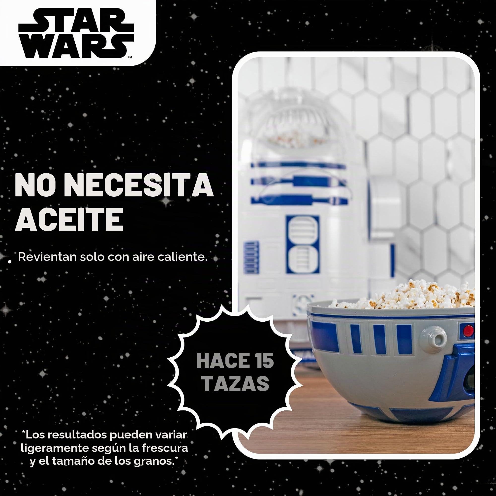 Uncanny Brands Star Wars R2D2 Máquina para hacer palomitas de maíz, totalmente operativo, aparato de cocina droide